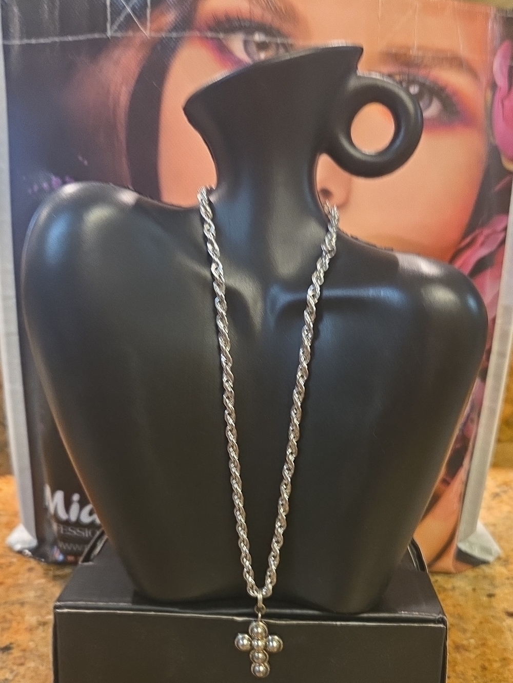 Silver Rope Chain Necklace with Pearl Cross Pendant 9 In [1419]
